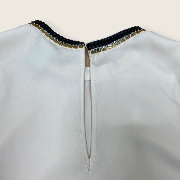 3/$30 H&M Minimalist Leather Jewel Chiffon Blouse - Picture 2 of 8